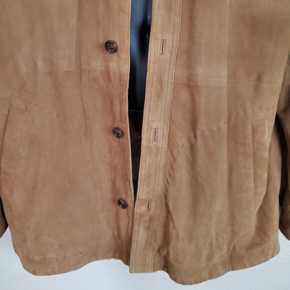 Tasso Elba Men's Jacket Large Brown Suede Leather Shacket Casual Preppy Academia - Picture 3 of 11